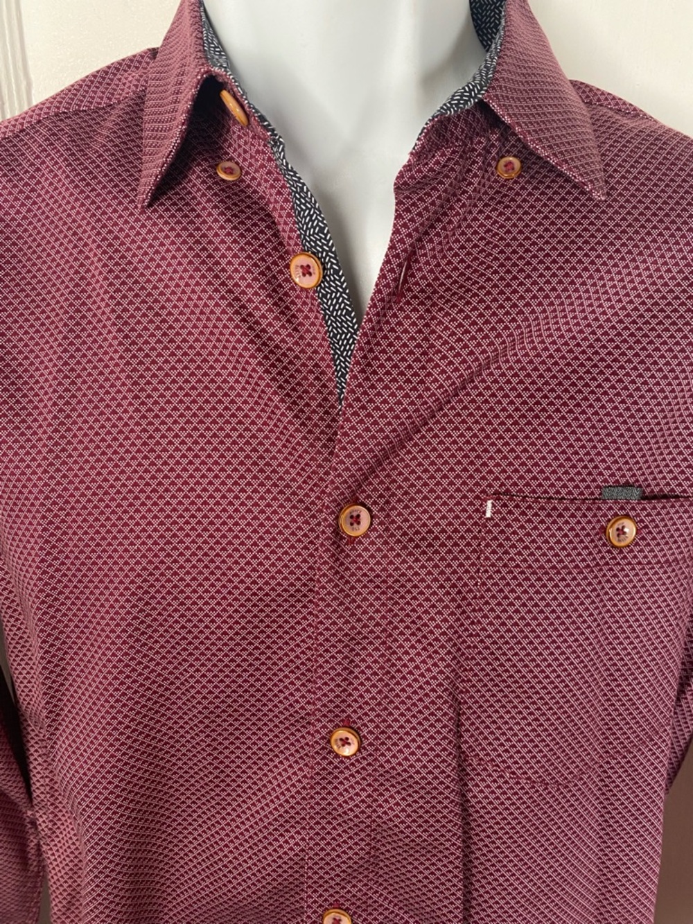 Ted Baker Men's Burgundy Micro-Pattern Button-Down Shirt - Picture 6 of 8